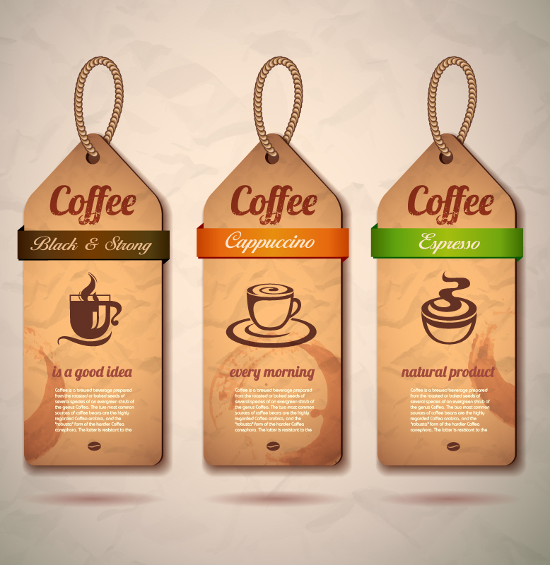 3 coffee paper tag design vector material
