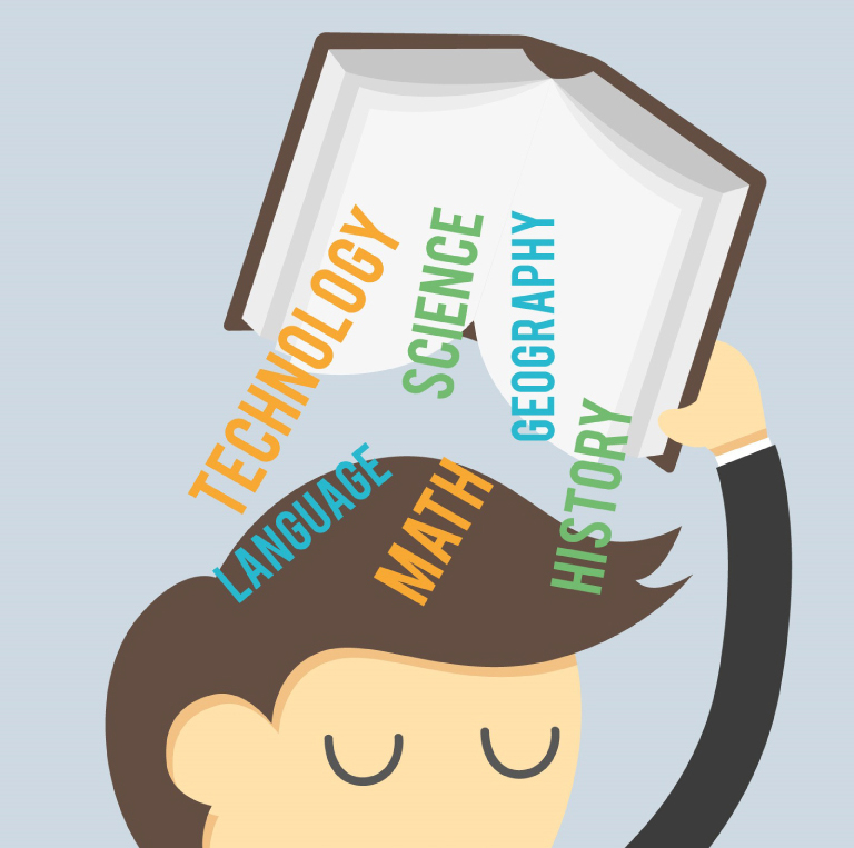 Creative boy down in the book of knowledge vector material