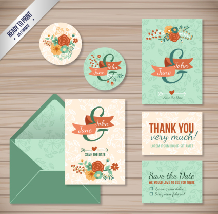 6 flower wedding card vector material