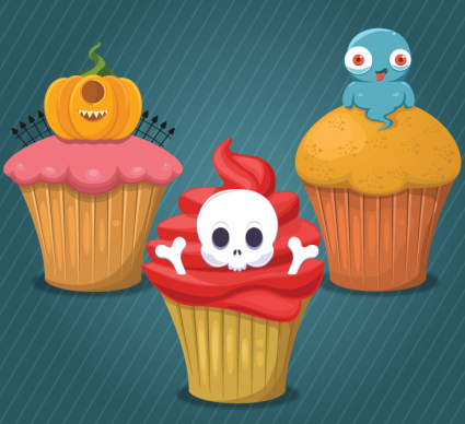 3 Halloween cupcakes Vector