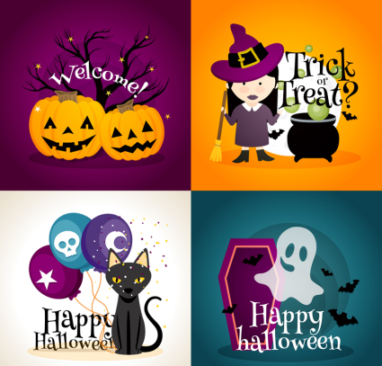 4 Creative Halloween cards vector material