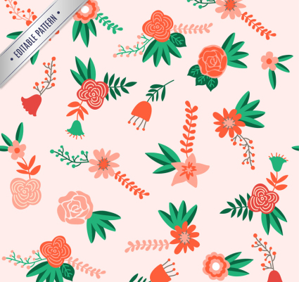 Cartoon red floral seamless background vector