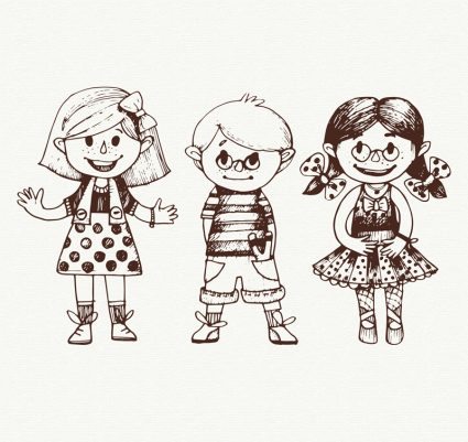 3 lovely hand-painted children vector material