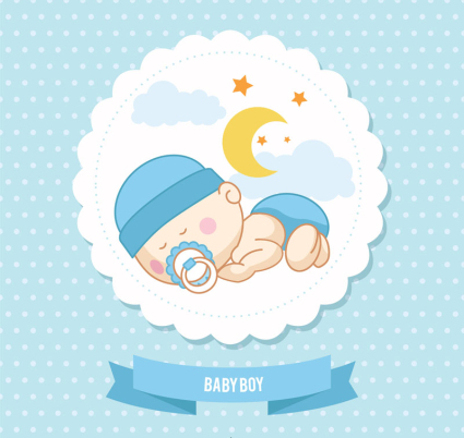 Cute baby greeting card tag vector material
