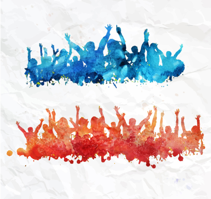 2 Drawing cheering crowd silhouette vector material