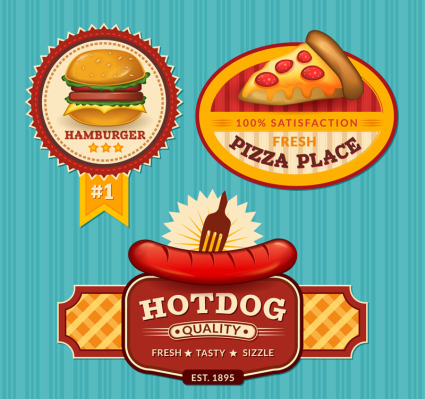 3 colored snack food labeling vector material