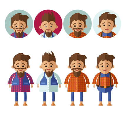 4 cartoon man and avatar vector material