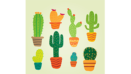 8 potted cactus vector cartoon