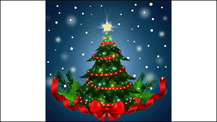 Beautiful Christmas tree with red ribbon vector material
