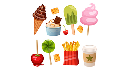 12 delicious snacks design vector material