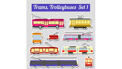 9 rail and trolley stickers vector