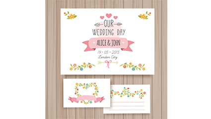 3 Cartoon flower card vector wedding