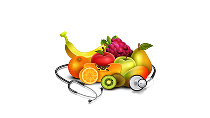 Fresh fruits and vector material stethoscope