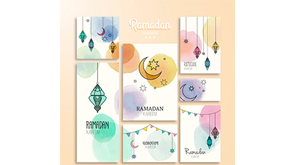 7 of Ramadan watercolor card vector material