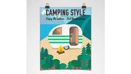 RVs camping cartoon poster vector material