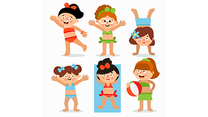 6 Cute summer beach girl vector material