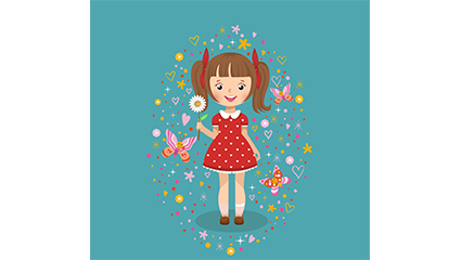 Cartoon red skirt girl vector material