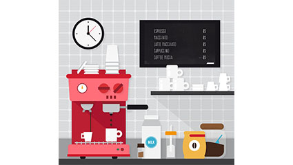 Kitchen Coffee machines and cups vector