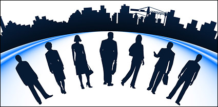 Business people and urban construction silhouette