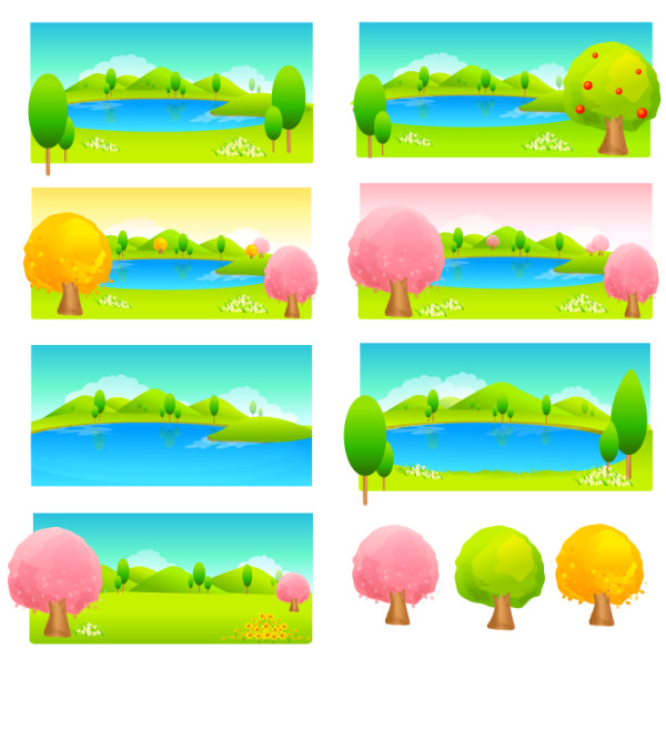 Trees and lake color vector