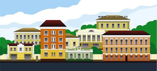 Vector cartoon town scenery
