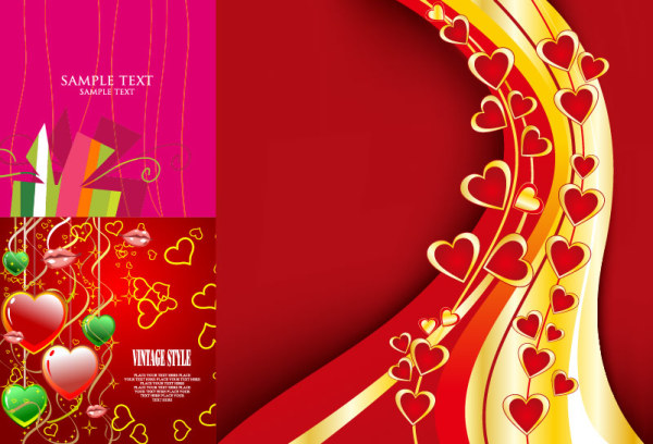 3 beautiful Valentine element vector material