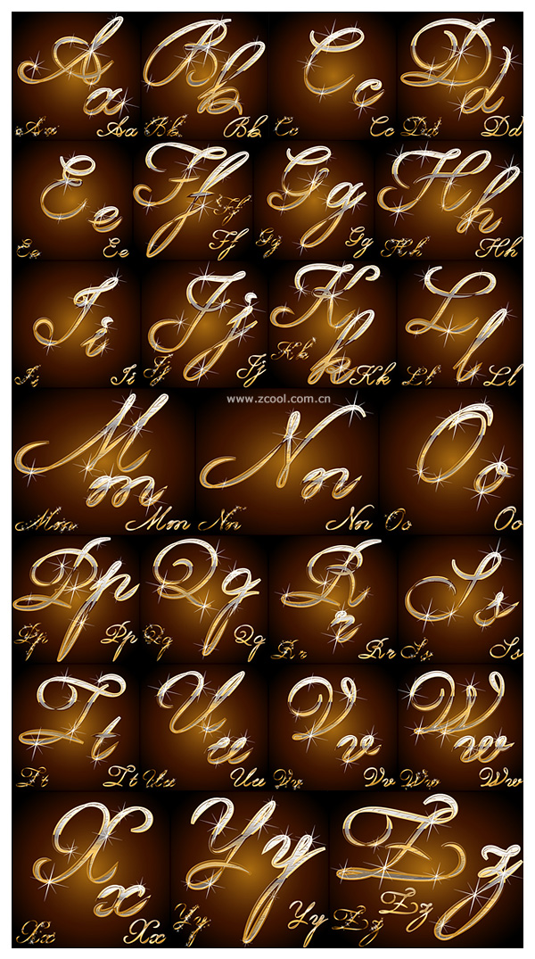 Sparkling metallic material handwritten letters Vector