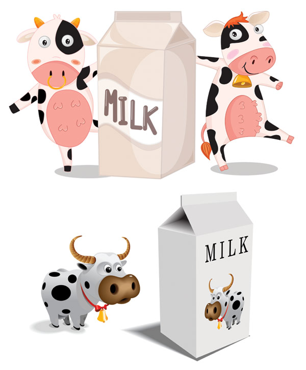 Cartoon cow milk cartons and vector material