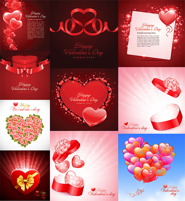 10 beautifully designed heart-shaped theme vector material