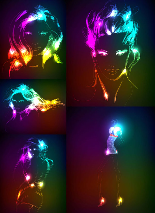 Bright line drawing beautiful women - vector