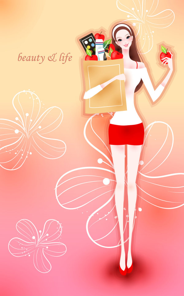 Cartoon beauty vector material 02