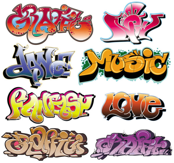 Graffiti fonts beautifully designed 03 - vector material