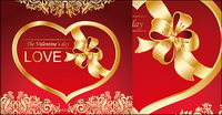 Gold heart-shaped vector material Ribbon