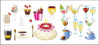 Drinks and cake Vector material