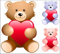 Teddy bear holding heart-shaped vector material