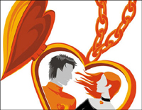 Heart-shaped lovers necklace vector of material