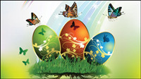Easter card butterflies and decorated eggs 01 - vector