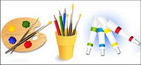 Palette, brushes, color pencils, paint vector