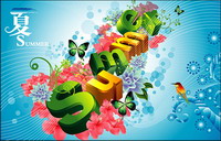 summer, flowers, butterflies, birds three-dimensional characters