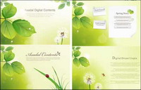 Leaves, dandelion, grass, ladybug