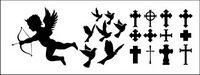 Eros, doves, crosses