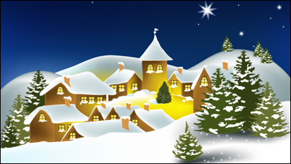 Cartoon Christmas house background 02 - vector material