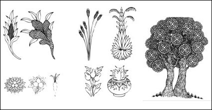 Buddhism ear of corn, millet sprays, rice, linden vector